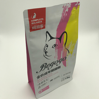 1.3kg τσάντα συσκευασίας τροφίμων της Pet με δευτερεύον Gusset επίπεδων κατώτατων σημείων στάσεων τροφίμων γατών φερμουάρ επάνω