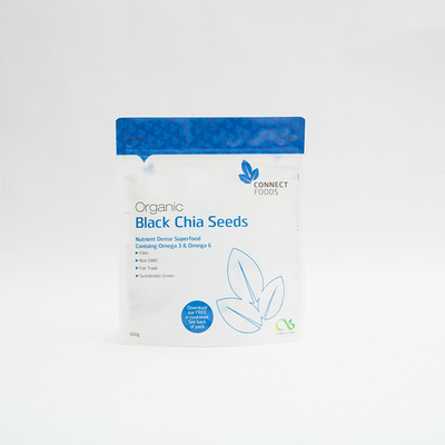 500g στάση της PET μεταλλινών επάνω στη μαύρη Chia συσκευασία σπόρων πλαστικών τσαντών 123um